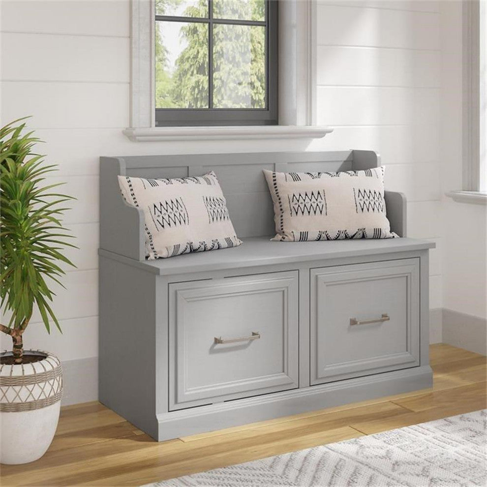 Woodland 40W Entryway Bench with Doors in Cape Cod Gray - Engineered W