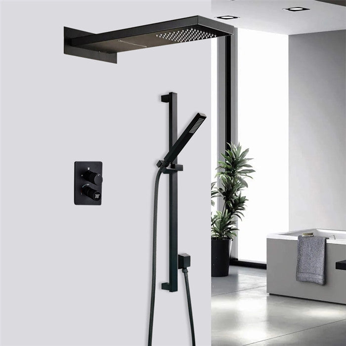 Fontana 22"Matte Black Digital Rainfall Shower System & Handheld Shower, Non LED