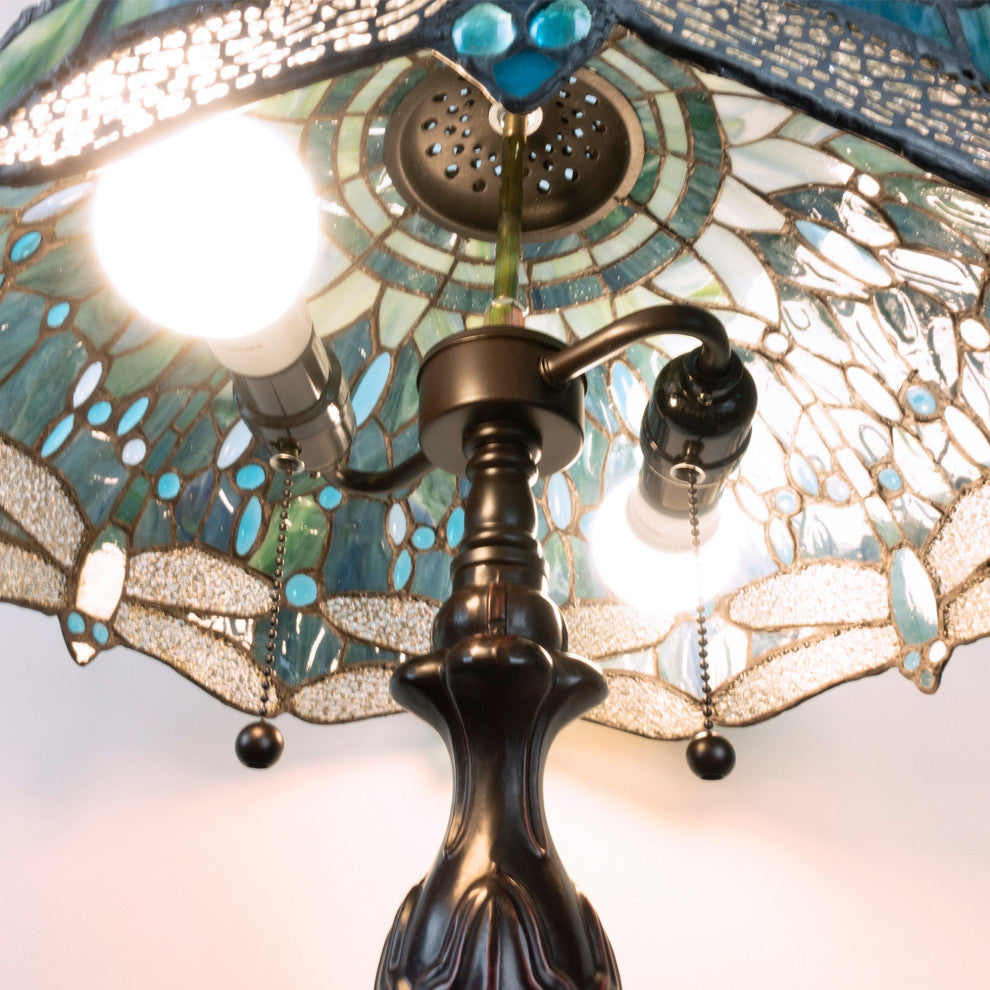 Pomance 16 in. 2-Lights Indoor Green and Antique Bronze Finish Table Lamp