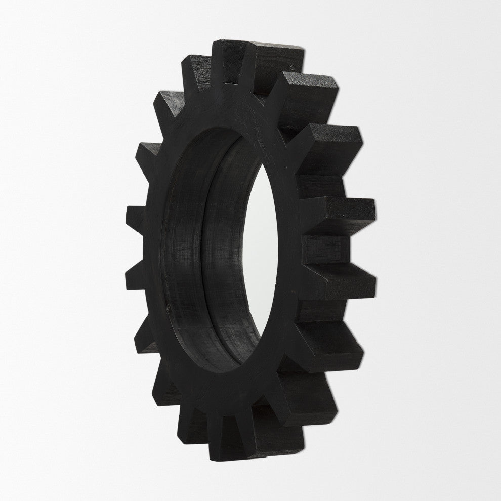 Sundance Black Solid Wood Frame Round Cog Mirror, 17"