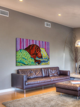 "Sleeping Dachshund" Painting Print on Wrapped Canvas, 60"x40"