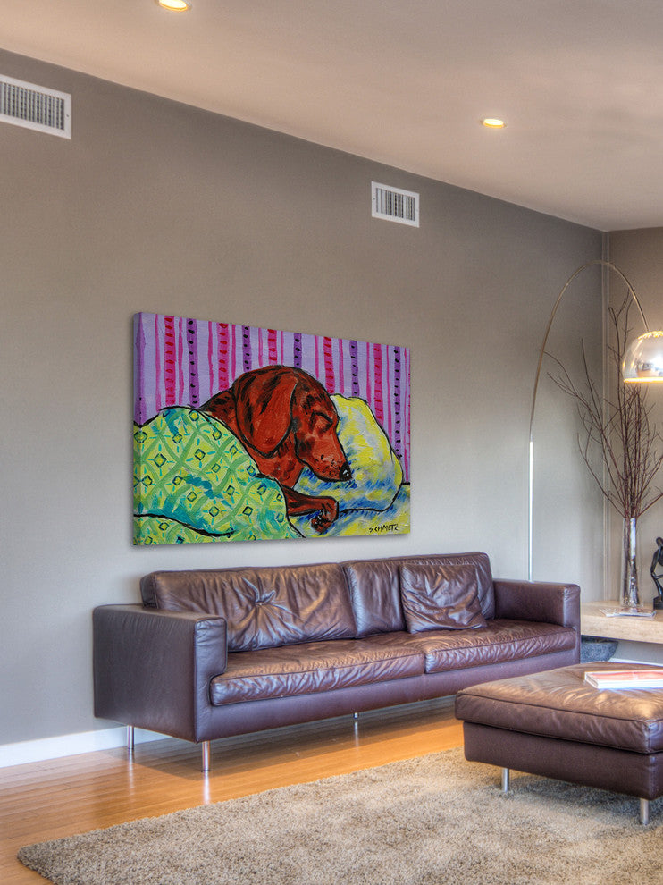 "Sleeping Dachshund" Painting Print on Wrapped Canvas, 60"x40"