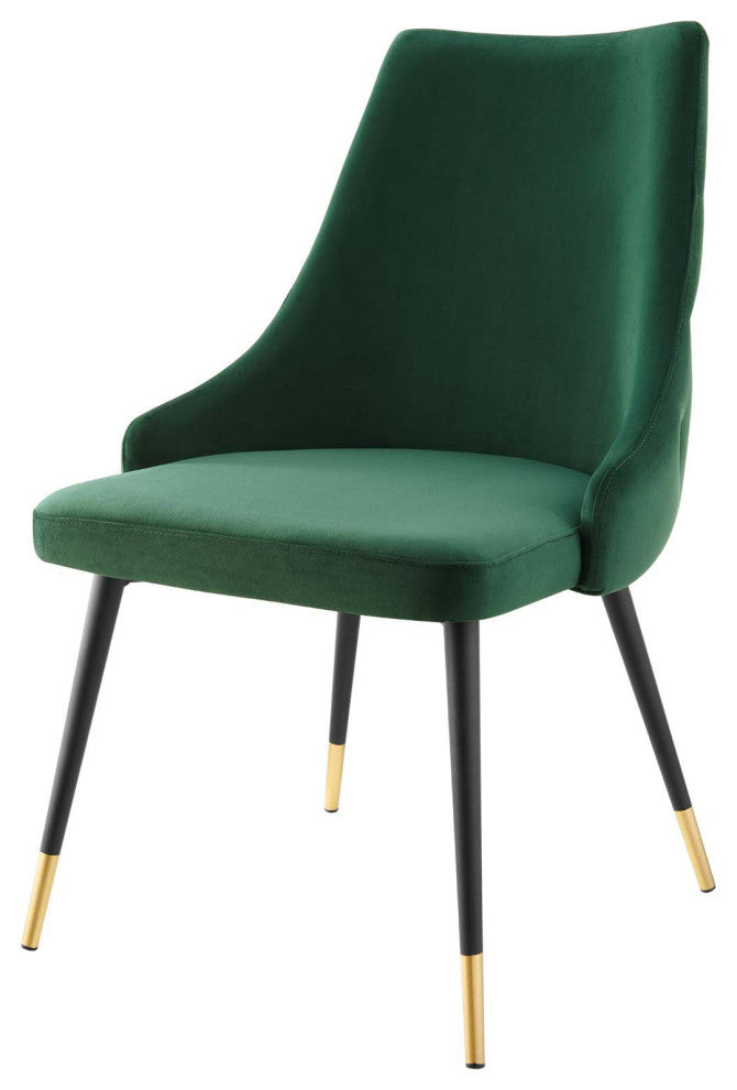 Tufted Side Dining Chair, Velvet, Green, Modern, Bistro Restaurant Hospitality