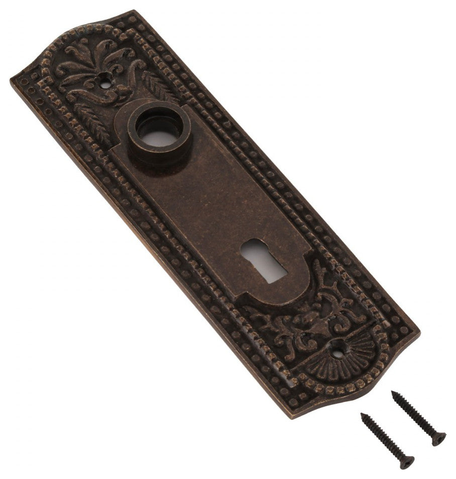 Door Back Plate Antique Brass Beaded With Keyhole 7 1/4" H 2 Pack