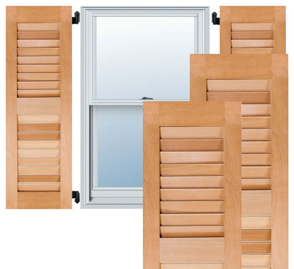 15" x 64" Exterior Sapele Mahogany Louvered Shutters, Unfinished