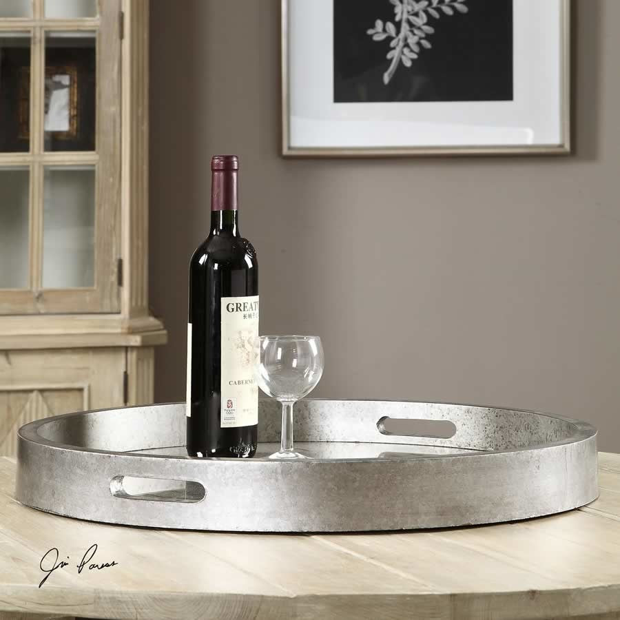 Round Silver Mirrored Decorative Serving Tray