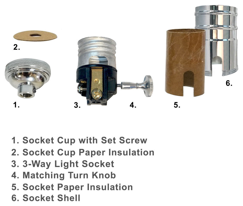 Royal Designs, Inc. 3 Way Vintage Lamp Socket, Polished Nickel, Set of 2