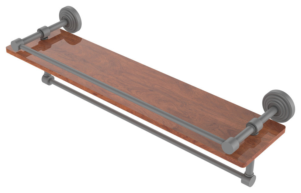 Waverly Place 22" Wood Shelf with Gallery Rail and Towel Bar, Matte Gray