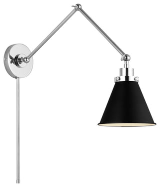 Wellfleet Double Arm Cone Task Sconce, Midnight Black and Polished Nickel