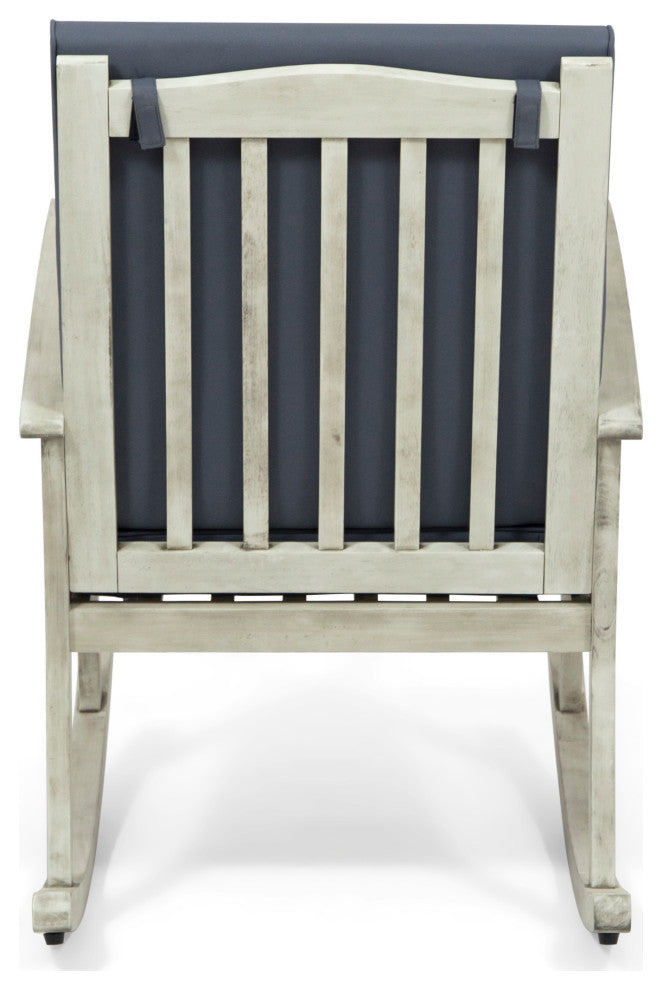 Beulah Outdoor Acacia Wood Rocking Chair, Light Gray Finish, Dark Gray