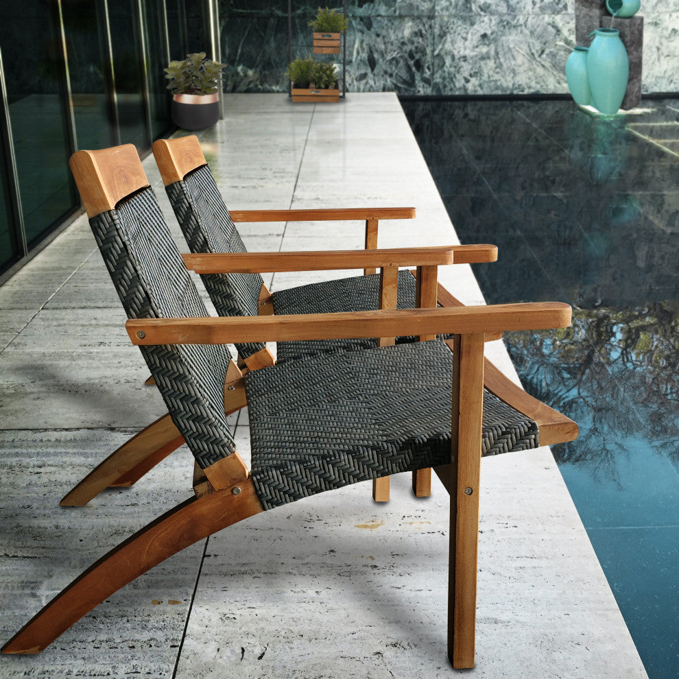 Teak Wood Paris Outdoor Patio Lounge and Dining Chair, Gray