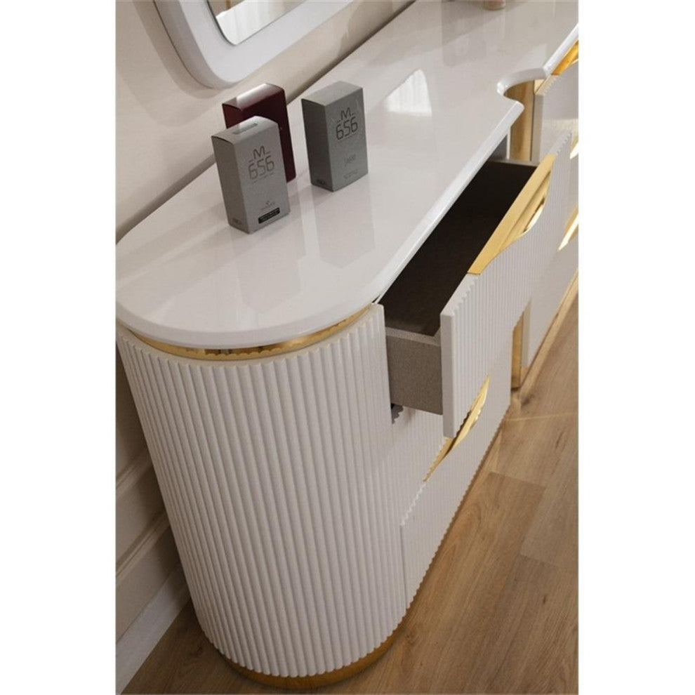 Laura Gold Detailed Modern Style Dresser made with Wood in White