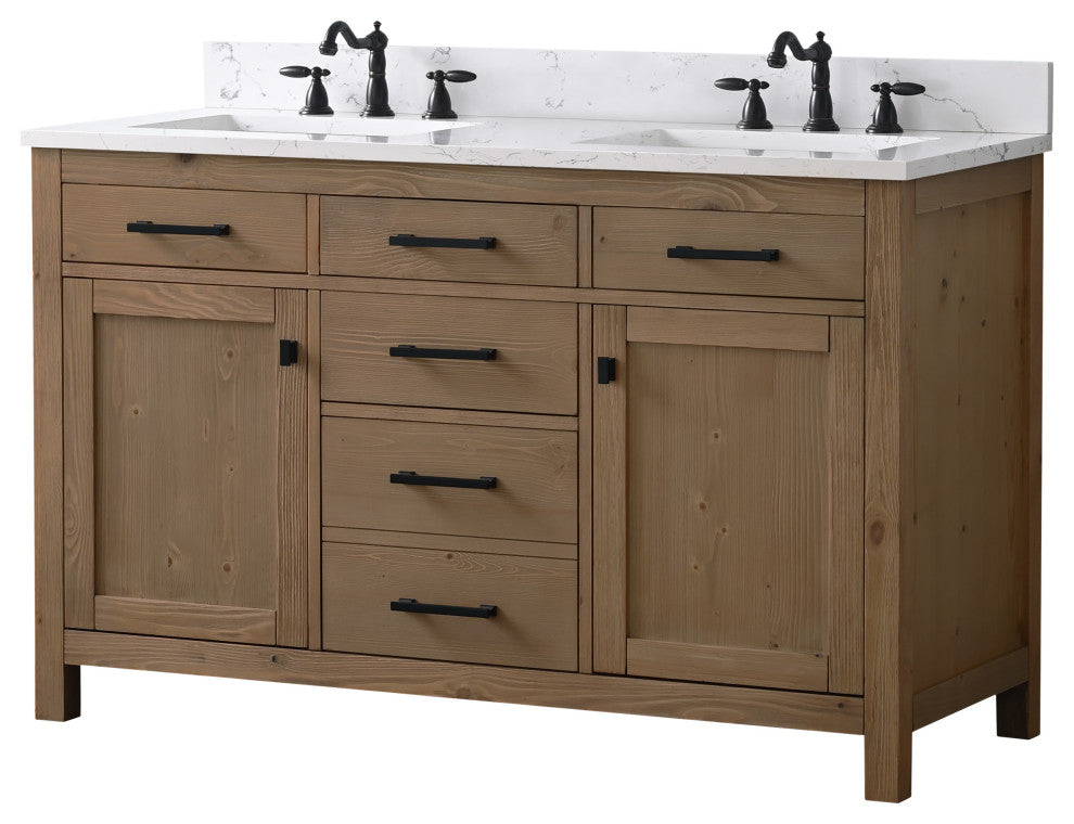 Jasper 54" Bathroom Vanity, Textured Natural, Ariston White Engineered Stone Top