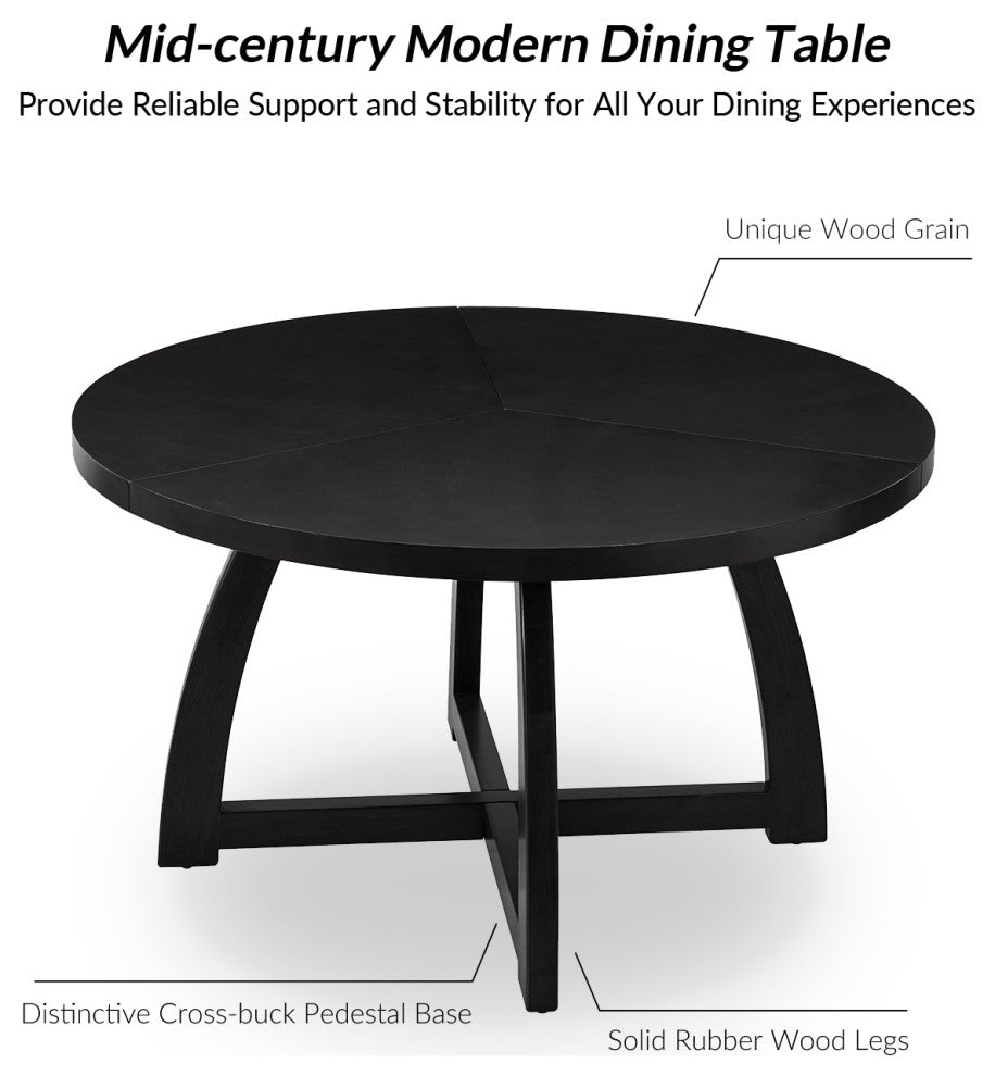 54"W Solid Wood Round Dining Table, Black
