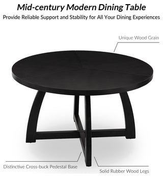 54"W Solid Wood Round Dining Table, Black