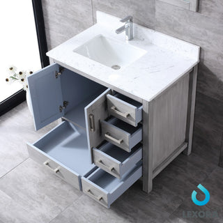 Jacques 36" Gray Single Vanity Carrara Marble Top Sink, 34" Mirror Left
