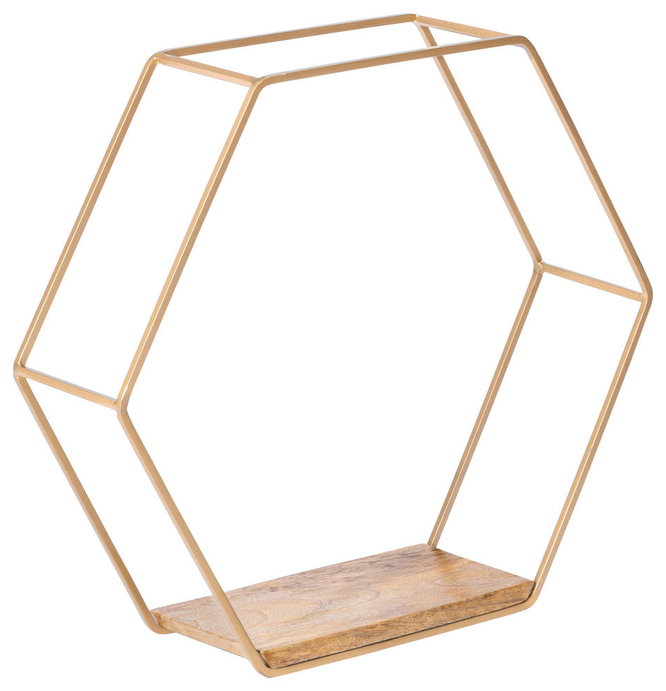 Haverstock Set Of 5 Wall Mounted Shelves, Gold/Natural