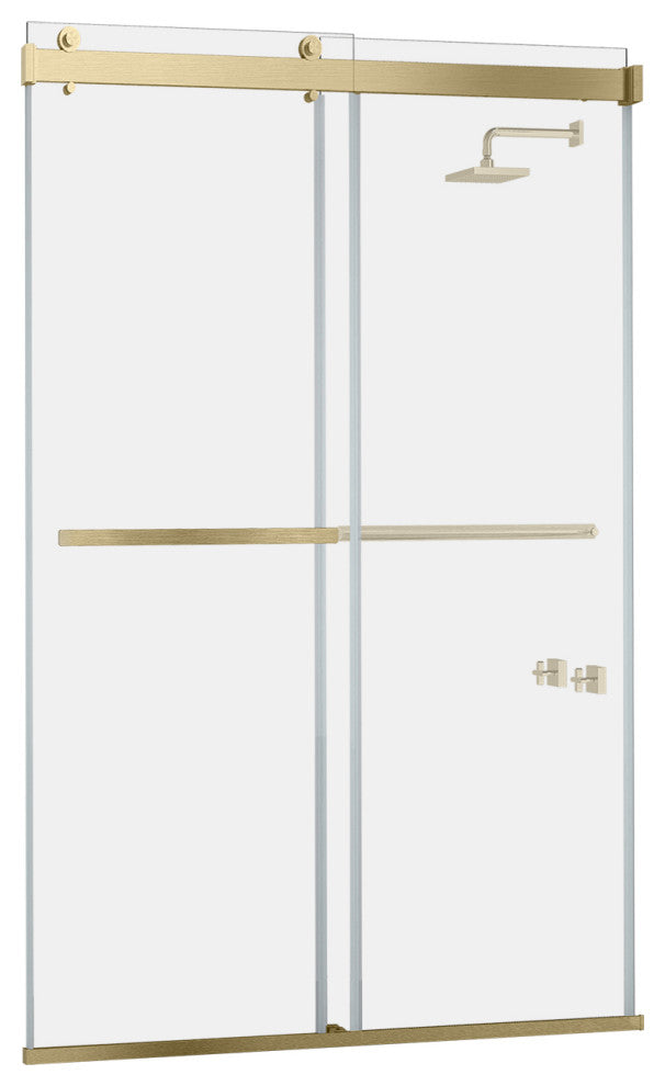 Spezia Double Sliding Frameless Shower Door, Brushed Gold, 56" W X 76" H