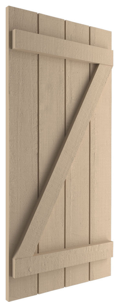 Rustic 4 Board Joined B-N-B Faux Wood Shutters, Rough Cedar, 22x82"