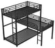 Gewnee L-shaped Metal Triple Twin Size Bunk Bed in Black