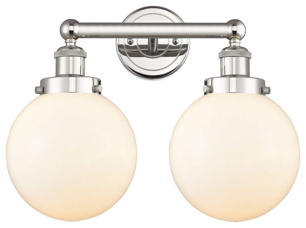 Edison Large Beacon 2-Light 16" Vanity Light, Polished Nickel, Matte White Shade