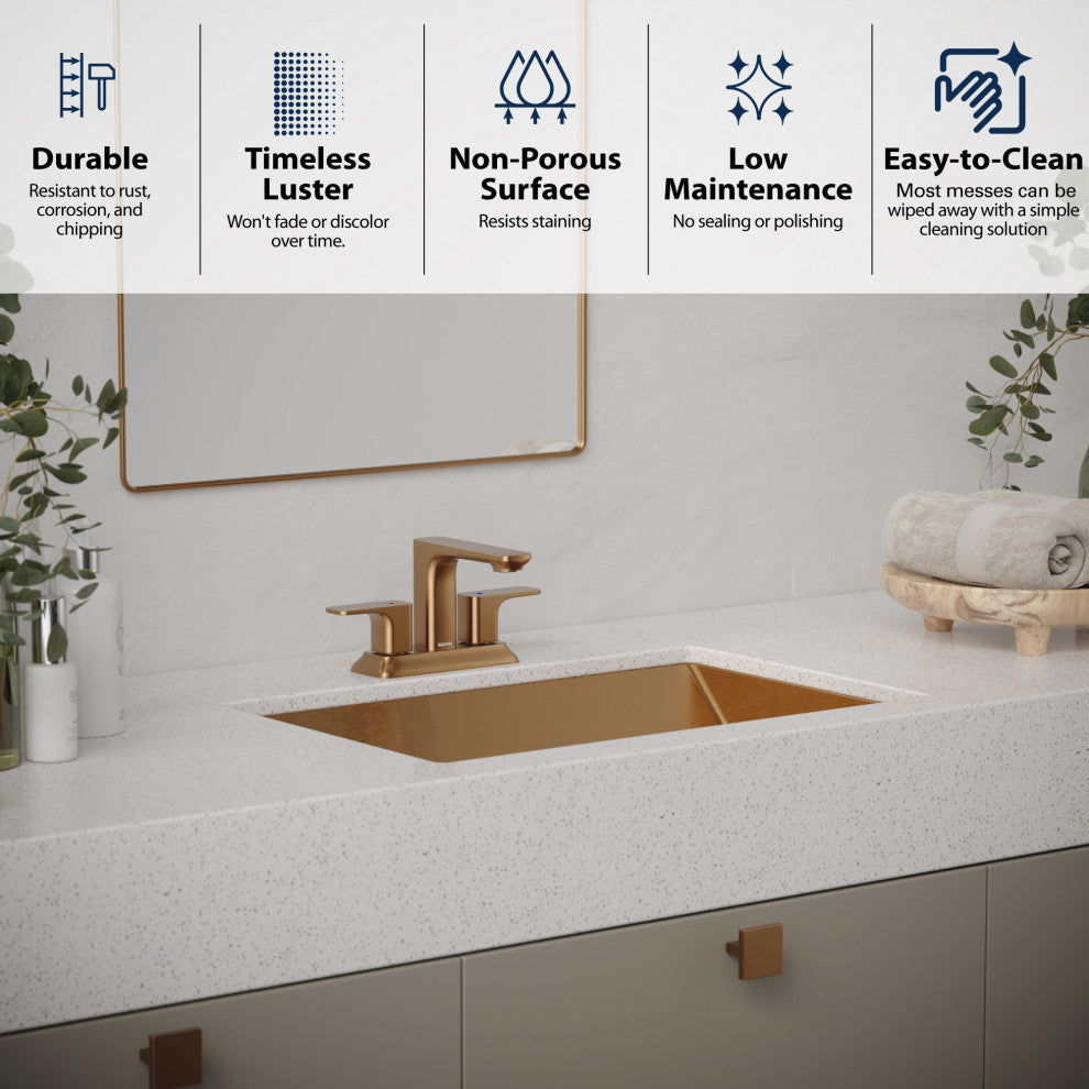 Karran Cinox Stainless Steel Rectangular Undermount Sink, Brushed Copper