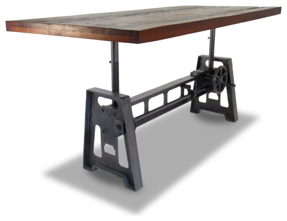 Industrial Dining Table - Cast Iron Base - Adjustable Height - Rustic Mahogany