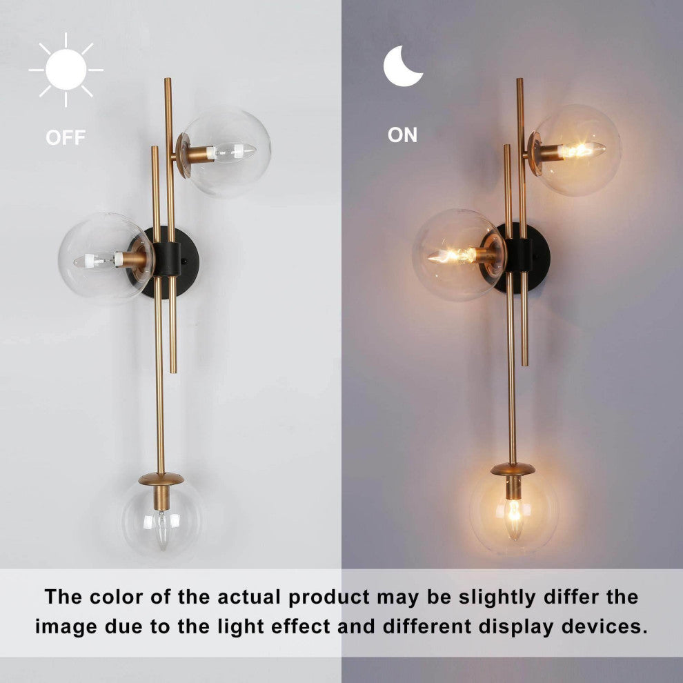 LNC 3-Light Up/Down Modern Gold Globe Wall Sconces, Black
