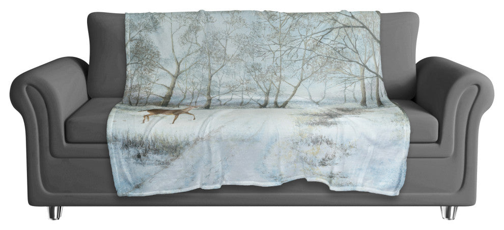 Doe Walking In The Snow 50x60 Coral Fleece Blanket