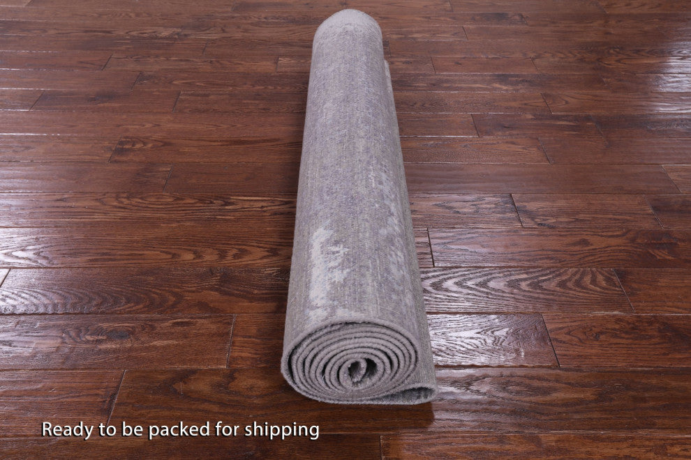 3' 11" X 12' 0" Abstract Wool and Silk Handmade Runner Rug Q9079