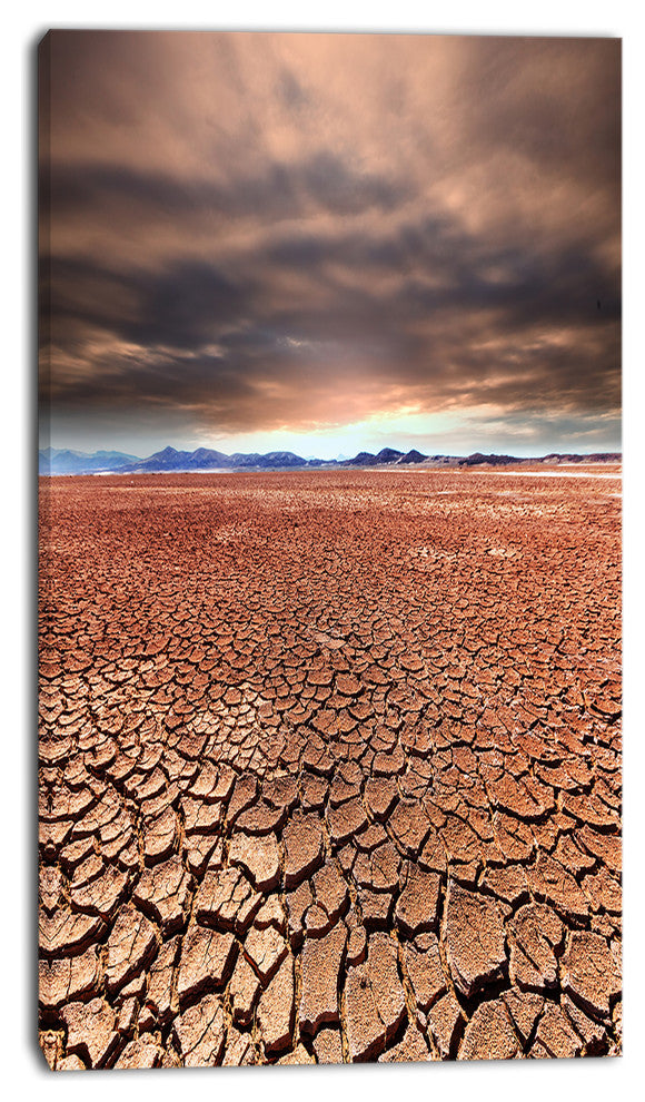 Drought Land under Cloudy Sky, African Landscape Canvas Art Print, 16"x32"