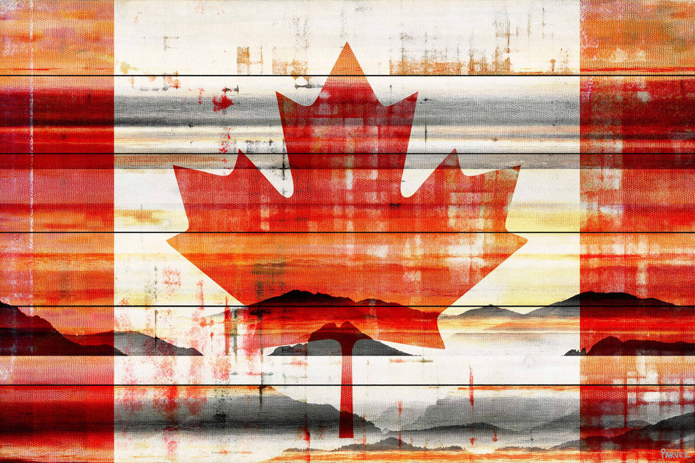 "Canadian Leaf" Print on White Wood, 36"x24"