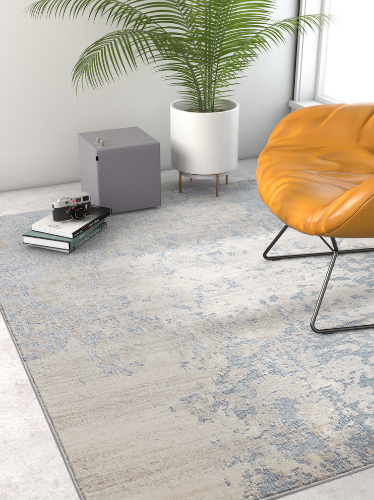 Well Woven Pearl Ora Blue Modern Distressed Oriental Soft Area Rug