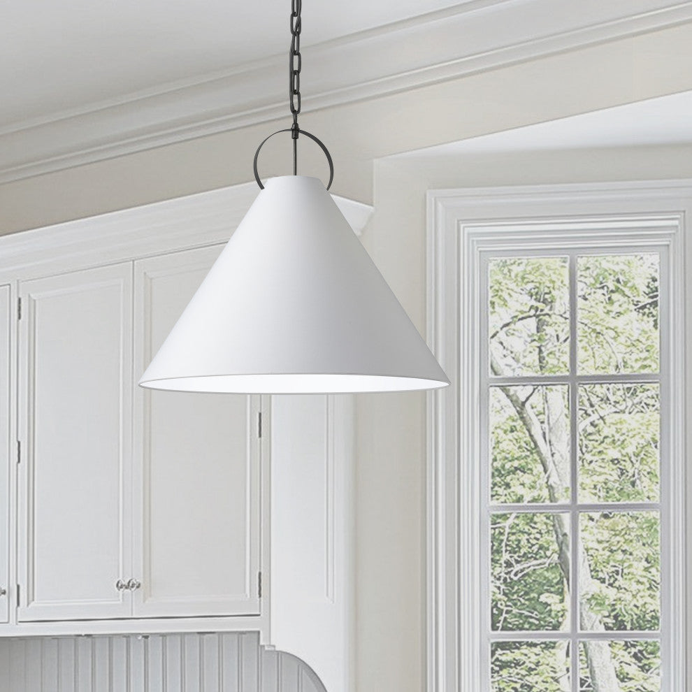 White Contemporary Pendant With Matte Black Metal