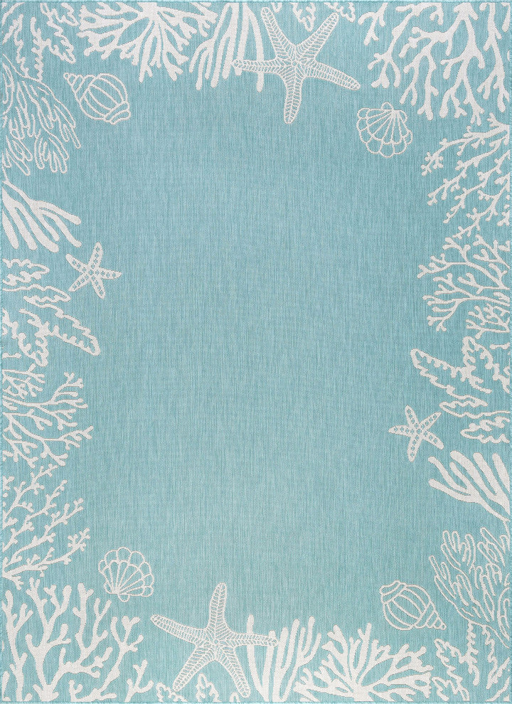 Biscayne Novelty Coastal Aqua/Cream Rectangle Indoor/Outdoor Area Rug, 8'x10'