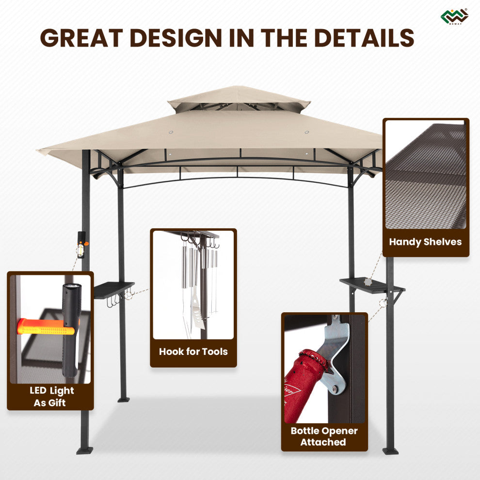 MEWAY 8x5 Grill Gazebo 2-Tiered Outdoor BBQ Canopy Tent, Beige, 8x5
