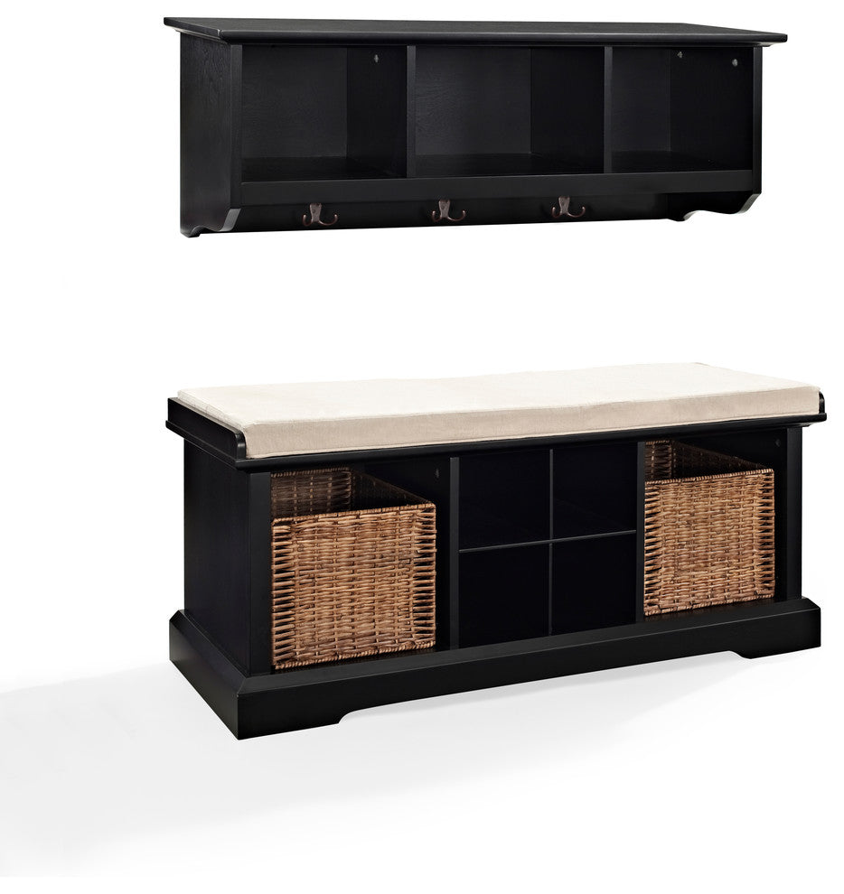 Brennan 2-Piece Entryway Bench and Shelf Set With Baskets, Black