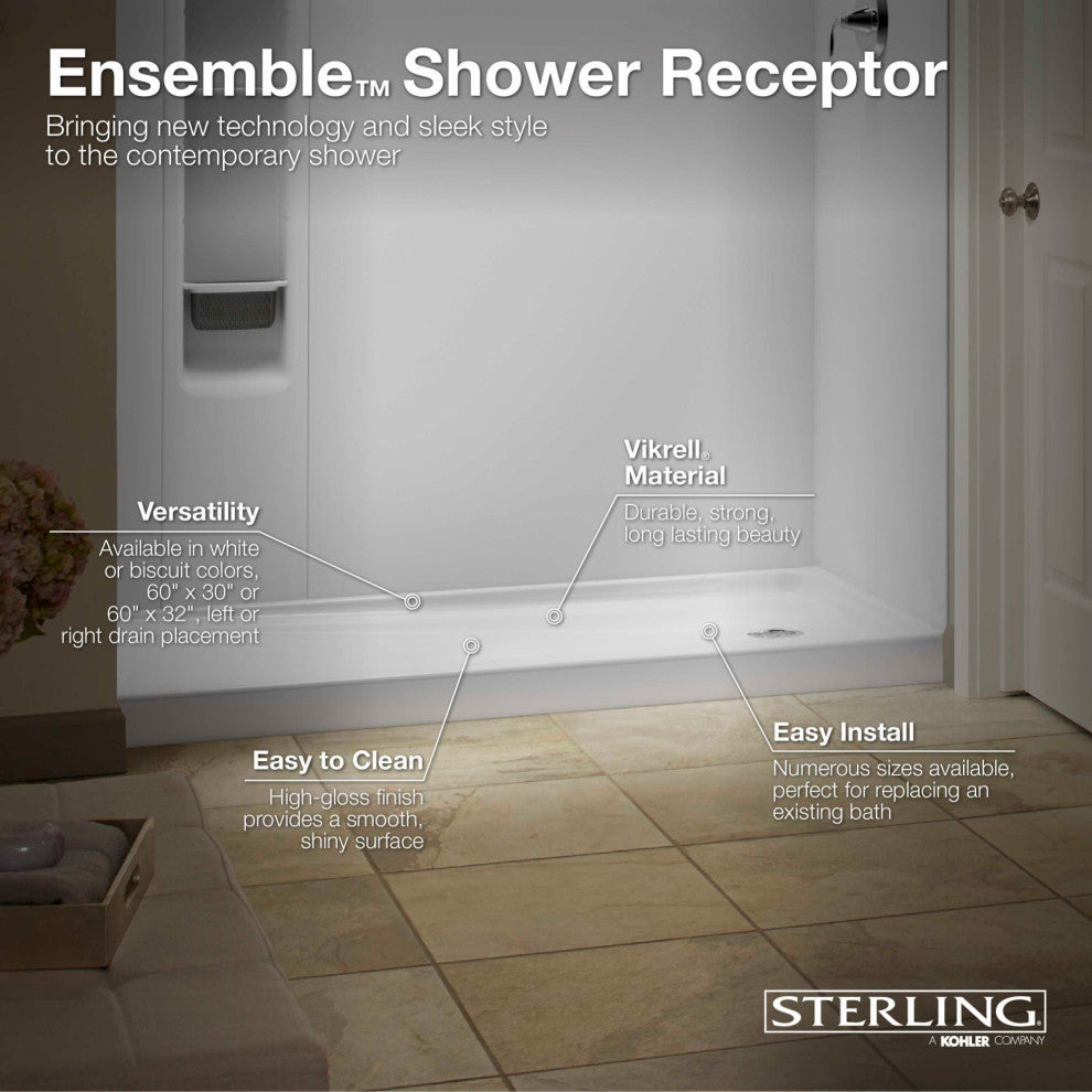 Sterling Ensemble Vikrell Shower Receptor, White