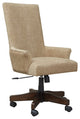 High Back Polyester Upholstered Wooden Swivel Chair with Adjustable Seat, Brown