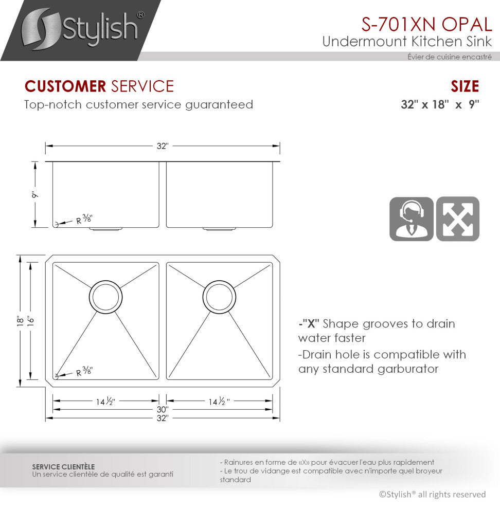 STYLISH 32in Graphite Black Double Bowl Undermount Stainless Steel Kitchen Sink