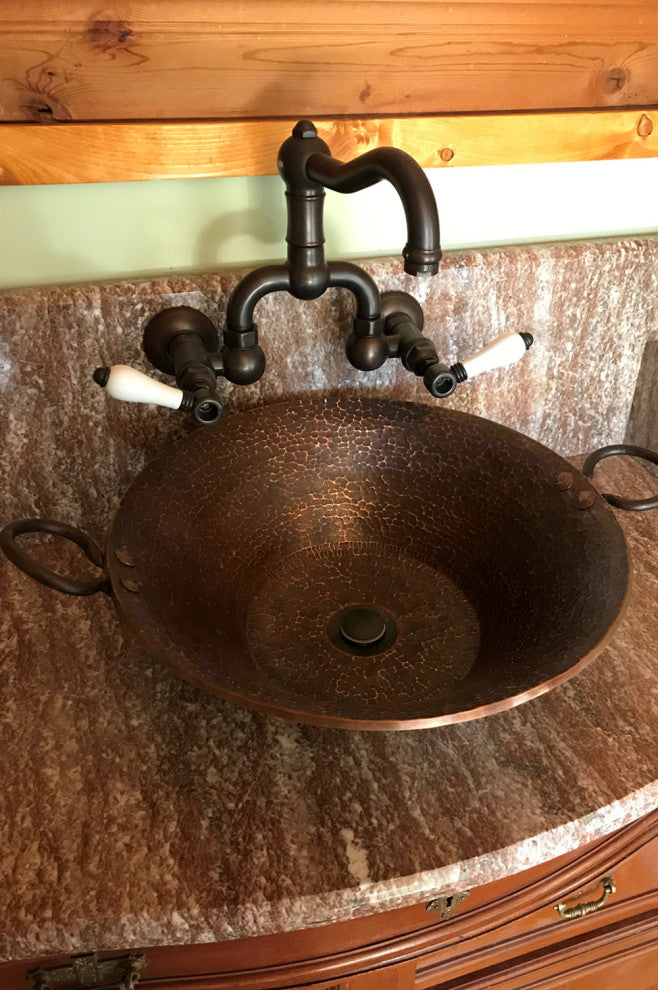 Round Hand Forged Old World Miners Pan Copper Vessel Sink