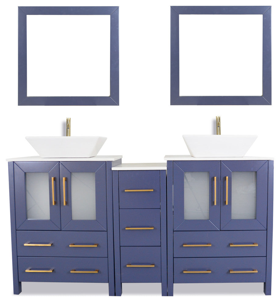 Vanity Art Bathroom Vanity Set With Sink, Blue, 60", Standard Mirror
