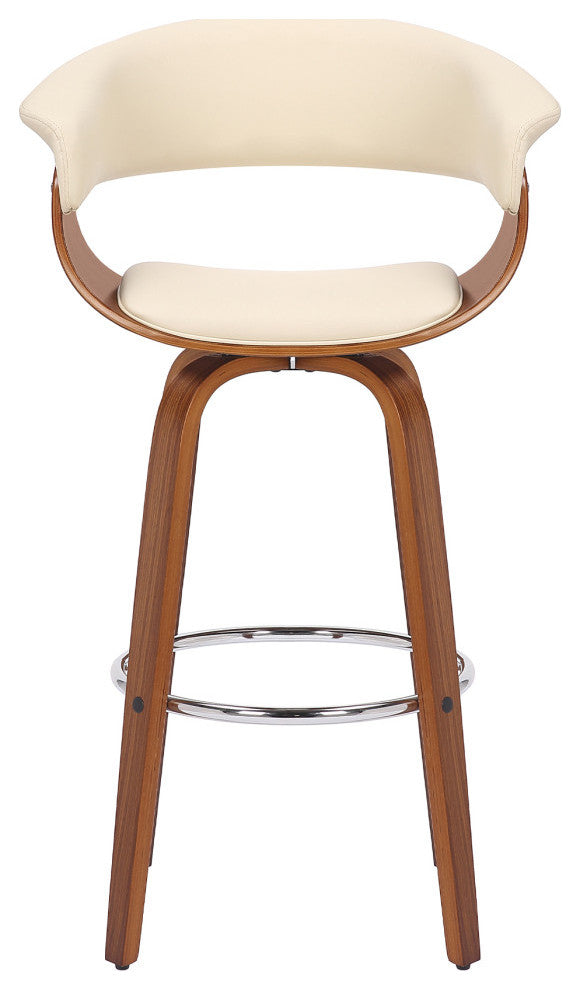 Julyssa Mid-Century Swivel Stool, Faux Leather, Walnut/Cream, Bar Height 30"