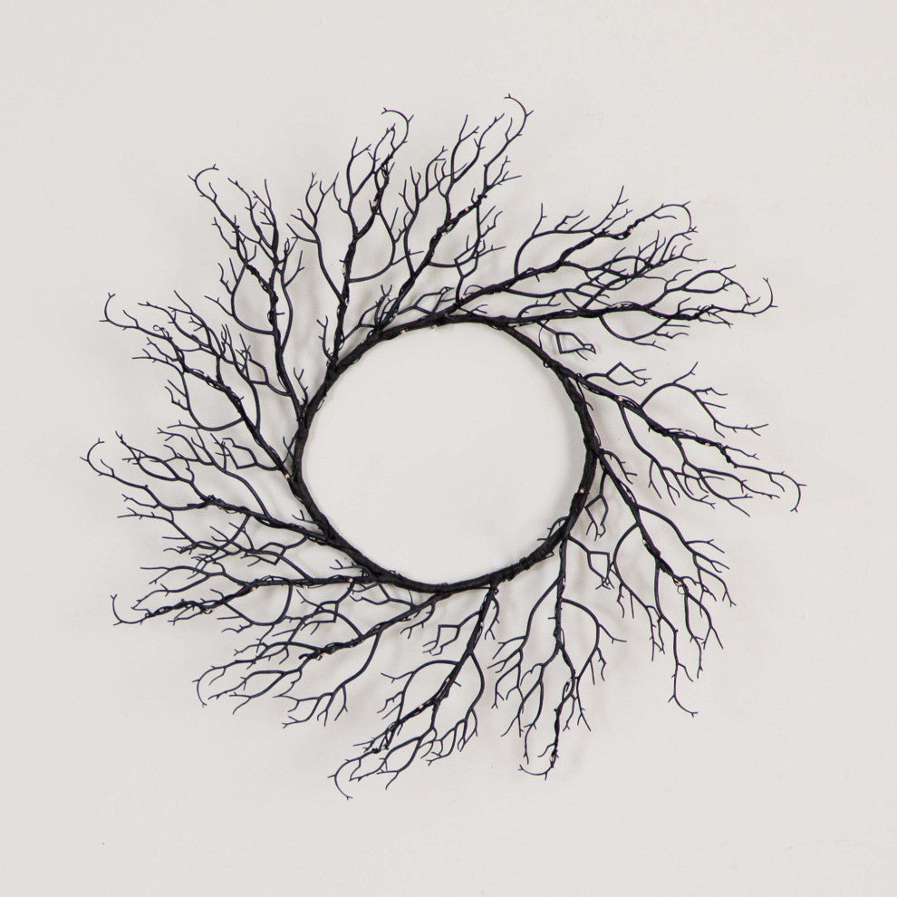 23in. Pre-Lit Halloween Black Fall Wreath With 60 Orange and Purple LED Lights