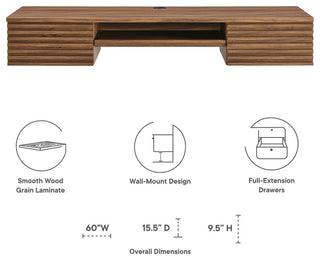 Render Wall Mount Wood Office Desk, Walnut