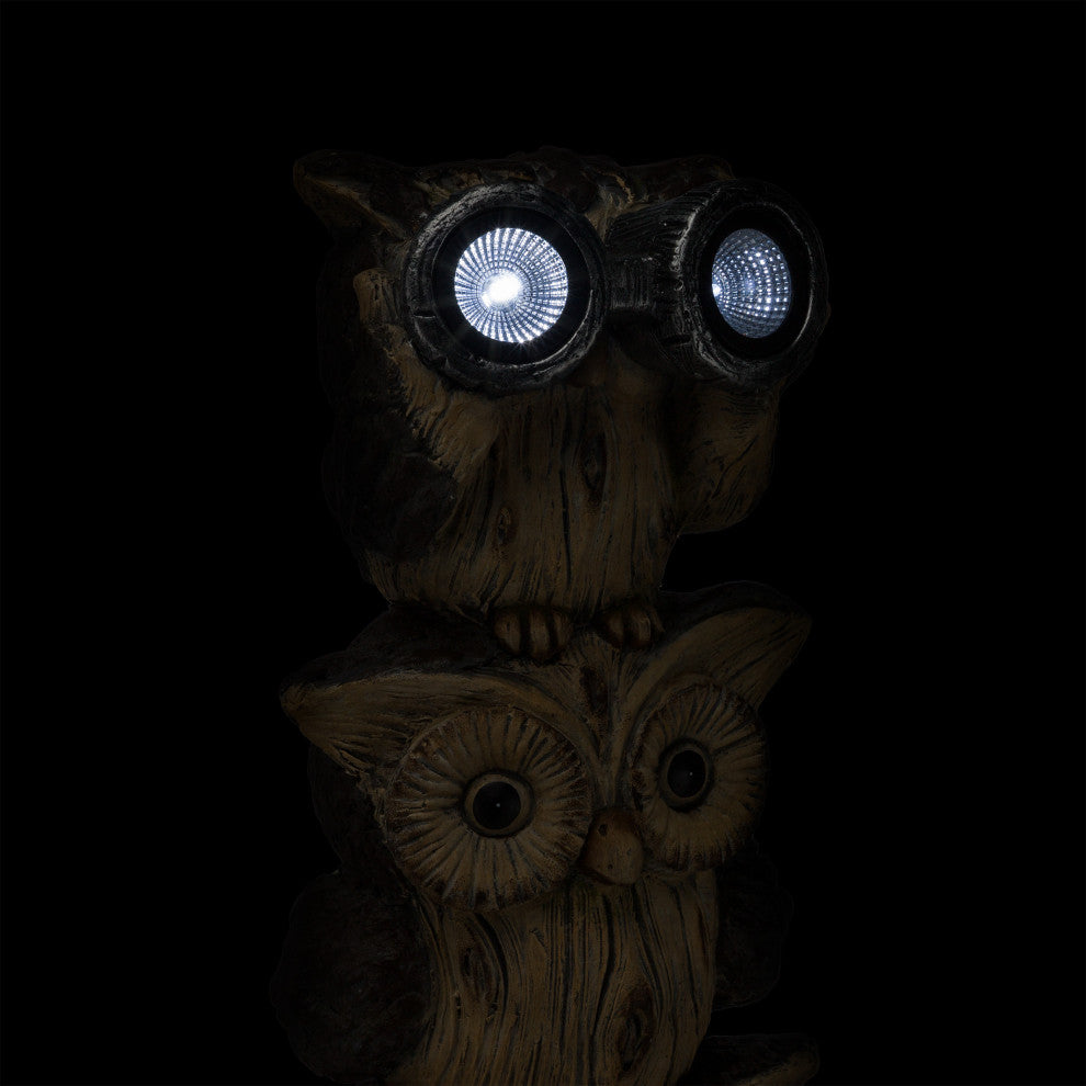 Solar 3-Stacked Binocular Owls Statue with LED Lights