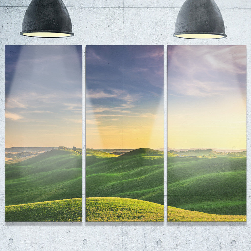 "Green Rural Rolling Hills Tuscany" Metal Wall Art, 3 Panels, 36"x28"