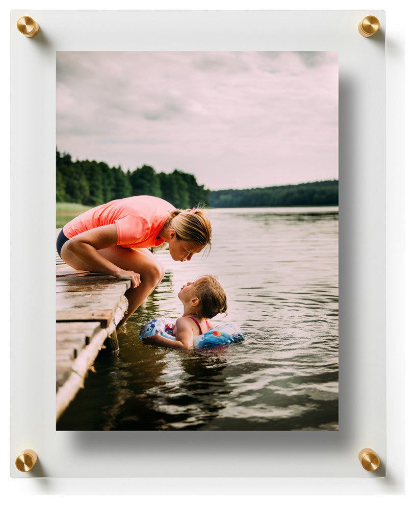 8x10" Clear UV Grade Acrylic Double Panel Floating Picture Frame Gold Hardware