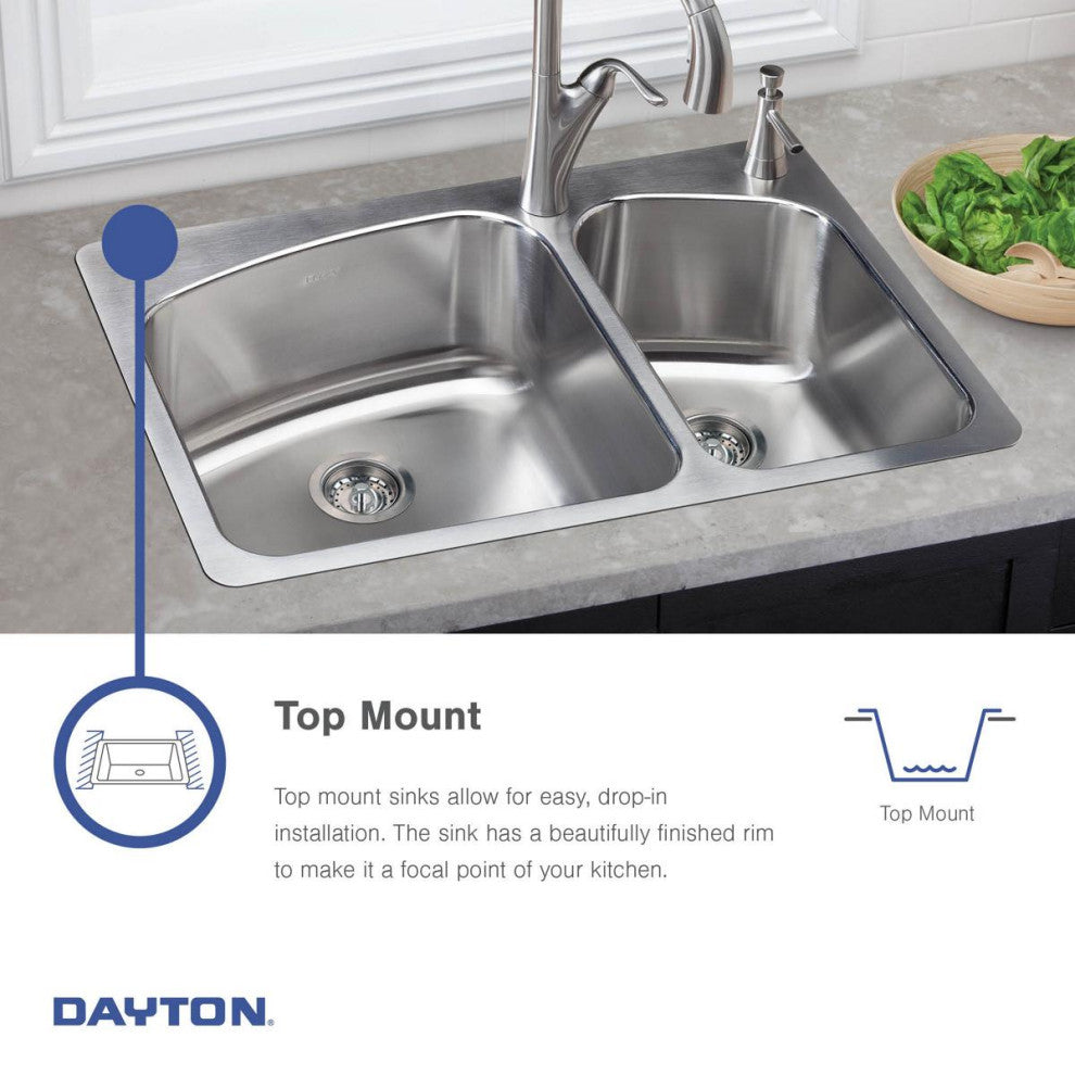Elkay D115162 DAYTON Drop-In Single Bowl Bar Sink 2 Faucet Holes Satin