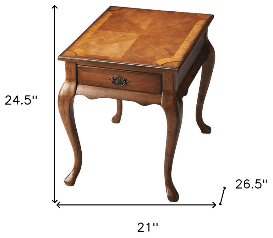 25" Medium Brown Solid And Manufactured Wood Rectangular End Table With Drawer